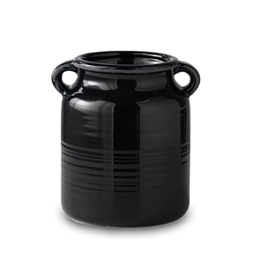 Ceramic Rustic Distressed Black Flower Vase for Centerpieces, Kitchen, Office or Living Room (5.9''x6.3”) - color: Black, size: 5.9''x 6.3”