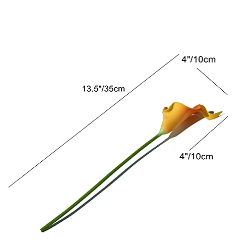 Mandy's 20pcs Orange Calla Lily Artificial Flowers | 13.5 Inch PU Realistic Bouquet for Vase Elegant Home Decor Centerpiece Wedding Bridal Bouquet Table Decoration - color: Orange