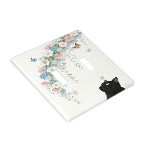 Decorative Art Light Switch Covers Black Cat Hanging Blooms 2 Gang Double Toggle Wall Plate Decorative Switchcover Electrical Switchplate for Home Decor - color: Black Cat Hanging Blooms, size: 2-Gang Toggle / 5 x 4.9 IN
