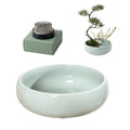 Water Lotus Bowl Planter Kit - Japanese Compote Bowl Ikebana Vase Set w/ 1.8" Floral Frog- Ideal for Ikebana, Flower Arrangement & Hydroponic Planting (Ice Crackle Celadon) - color: Crackle Celadon