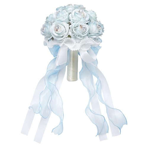 Faylapa Wedding Bouquets for Bride Bridesmaid Hand Bouquet Diamond Artificial Flowers for Wedding Marriage Proposal Party Valentine's Day Church Home Decoration (Light Blue) - color: Light Blue, size: 7.87 inch diamond bouquet