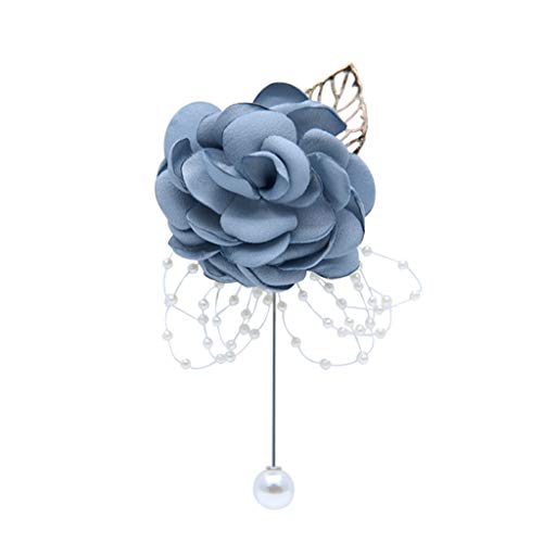 Rose Wedding Wrist Corsage and Boutonniere Set Party Prom Hand Ribbon Flower Suit Decor (Gray Blue) - color: Gray Blue