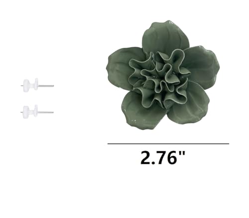 Rhododendron, 2.76" Ceramic Flower Wall Art, Vintage-Inspired Ceramic Bouquets,Artificial Plant Sculpture，Handcrafted 3D Hanging Porcelain Flowers, Porcelain Flower Wall Décor (Deep Green)