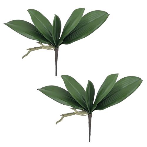 M2cbridge Artificial Green Orchid Leaves Phalaenopsis Stems Real Touch for Flowers Arrangements Pot Decor (9",2pcs) - color: 9",2pcs