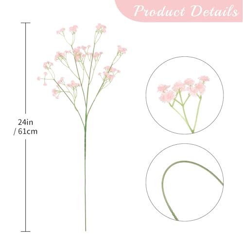 12PCS Pink Babys Breath Artificial Flowers, 24inch Faux Gypsophila Bouquet Real Touch Fake Babys Breath Flowers for Floral Arrangements Wedding Centerpieces Tables Decorations (Pink) - color: Pink