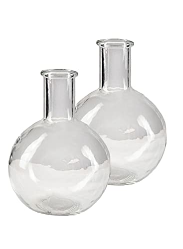 Serene Spaces Living Set of 2 Clear Bottleneck Bulb Glass Vase, Vintage Round Flower Vase for Console Table, Shelf, Living Room, Bathroom, Office, Wedding, Measures 5.3" Diameter & 7.48" Tall - color: Clear