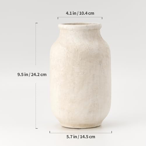 SIDUCAL Rustic Farmhouse Flower Vase | 9.5 Inch Large Ceramic Vase | Pampas Grass | Modern Farmhouse for Home Decor, Table, Living Room Decoration, Shelf Decor, Mantel, Fossil - color: Fossil