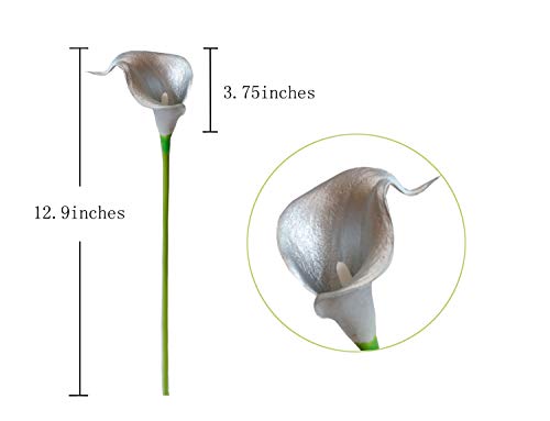 DuHouse 20Pcs Artificial Calla Lily Flower Real Touch Latex Flowers for DIY Wedding Bouquet Party Home Decor (925 Silver) - color: 925 Silver, size: 20pcs