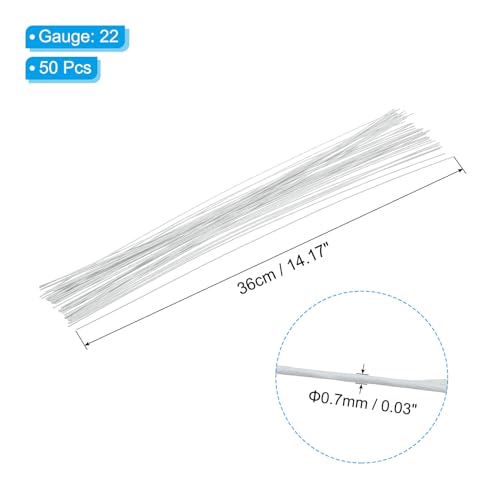 PATIKIL 22 Gauge 14" Floral Stem Wire, 50 Pcs Paper Wrapped Iron Artificial Flower Stem Accessories for DIY Bouquet Stem and Craft Decoration, White - color: White