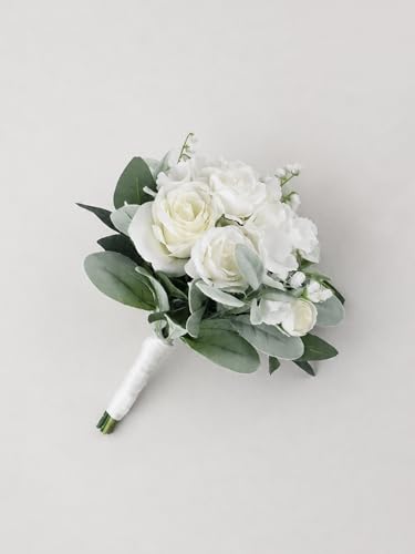 Rinlong White Green Bridesmaid Bouquet for Wedding, Prom, Homecoming | Silk Bridal Bouquet, Destination Friendly - color: 12-white Hydrangea