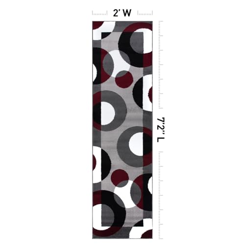 Rugshop Modern Circles Carpet Easy Maintenance for Home Office,Living Room,Bedroom,Kitchen Soft Runner Rug 2' x 7'2" Burgundy - size: 2' x 7'3" (Rectangular)