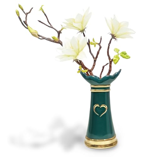 LoveLin,Artificial Flowers with Ceramic Vases,Faux Flower Arrangement,Affordable Luxury Artwork,Housewarming New Year Xmas Gift,Home Decor (White/Dark Green) - color: White/Green