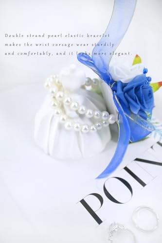 Royal Blue Corsage and Boutonniere Set for Wedding Prom, Artificial Rose Flower Homecoming Corsage Wristlet, Boutonniere for Men Wedding Suit Decor - color: Royal Blue