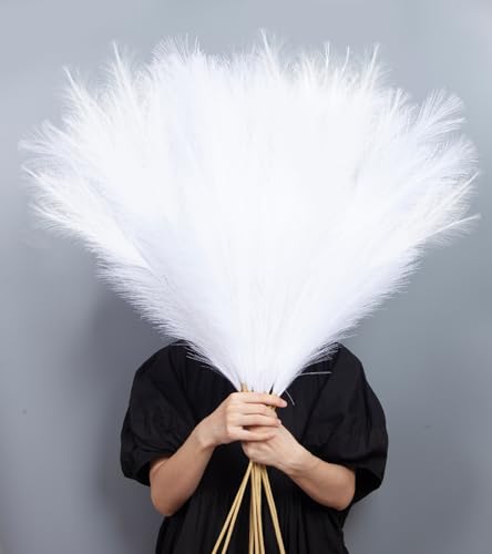 9 Pcs 45" Tall Pampas Grass White Decor, Long Stem Artificial Flower Floor Vase Large Faux Floral Pompas Fake Plants Dried Bouquet Arrangement Vase Filler for Boho Home Wedding Decoration - color: 9 Pcs 45" White Style