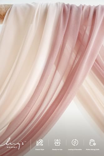 Ling's moment Pink Blue Artificial Wedding Arch Flowers Kit Pack of 4, 2pcs Hanging Flower Arrangement 2pcs Chiffon Drapes Ceremony Reception Fake Rose Arbor Backdrop Floral Party Outdoor Decorations - color: Pk-dusty Rose & Navy