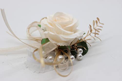 2 Corsages, Handmade Artificial Peony Rose Wrist Corsage Wristlet Wedding Prom Suit Decorations (2 Gold Wrist Corsage) - color: Gold Wrist Corsage