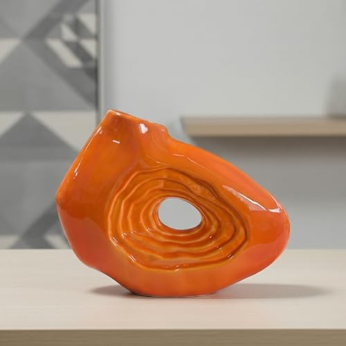 Sunddo Orange Ceramic Vase for Home Decor, 7 Inch Small Donut Flower Vases for Decor, Modern Decorative Vase, Centerpiece, Shelf, Table, Bookshelf, Entryway Decoration - color: Orange, size: 7 inch