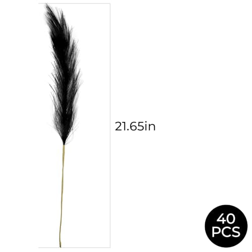 45pcs Artificial Pampas Grass 21.6" Faux Dried Flowers Pompas Grass Bouquet Flower Arrangement and Vase Filler for Gothic Room Decoration Wedding Party Boho Home Decor（Black &Gray &White） - color: Black &Gray &White