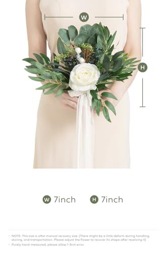 Ling's moment Artificial Flowers White Bridesmaid Bouquet, White and Sage Wedding Flowers Bouquets for Bridesmaids, 7 Inch Bridal Bouquets for Bridesmaids, Wedding, Ceremony, Anniversary, etc - color: Wht-white