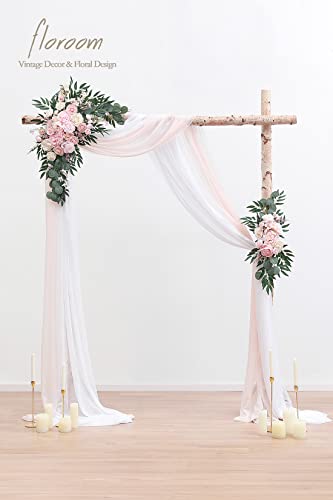 Floroom Arch Flowers with Drapes Kit (Pack of 4) - 2pcs Artificial Blush Pink Floral Swag Arrangement with 2pcs Draping Fabric for Wedding Ceremony Arbor and Reception Backdrop Decoration - color: Blush & Cream