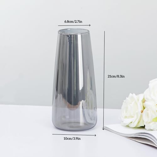 Crystal Clear Glass Vase, Flower Vase for Table Centerpiece Home Decor, Modern Vases for Living Room, Wedding, Office, Coffee Table, Birthday Housewarming Gift, 8.3inch (Gray) - color: Gray