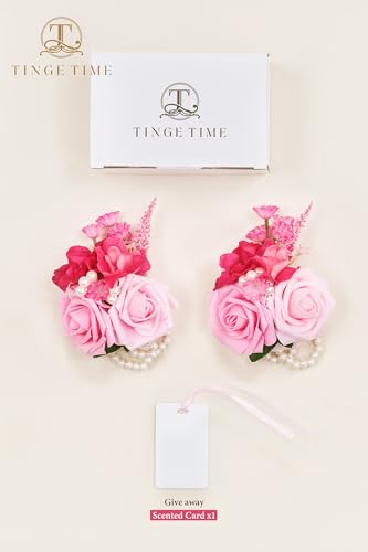 TINGE TIME Set of 2 Wrist Corsage (HotPink) - color: Hotpink