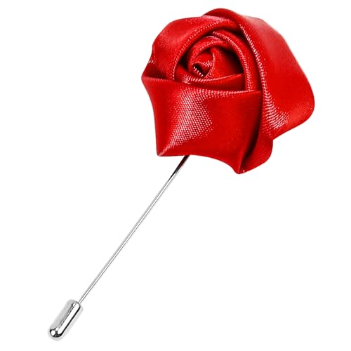 1Pcs Flower Lapel Pins,Rose Pins for Men for Dance,Party,Wedding - color: Red