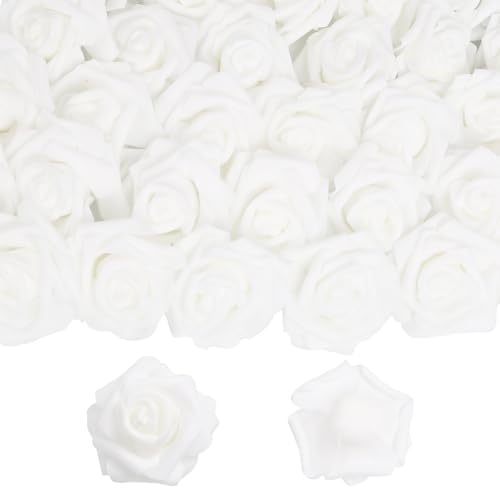 50 PCS Pure White Foam Rose Stemless Artificial Flower Head Bulk 2.75in Mini Fake Simulated Eternal Flores Roses Flower for DIY Craft Bridal Bouquets Centerpieces Arrangement Home Decoration - color: Pure White