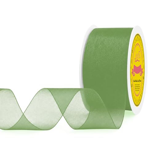 Light Green Organza Ribbon 2 inch x 50 Yards Sheer Chiffon Ribbon for Gift Wrapping Wedding Invitations Party Decoration Bridal Bouquets Crafts - color: Light Green, size: 2" X 50 Yards