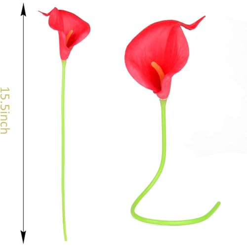 Calla Lily Bridal Wedding Festival Decor Bouquet Real Touch Latex Flower Bouquet Pack of 20 (red) - color: Red