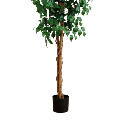 Nearly Natural 8ft Triple Trunk Artificial Ficus Tree with Natural Wood Trunks, Fake Tree for Indoor Home Décor, Faux Ficus Tree with Black Nursery Pot - size: 8ft, style: Tree in Pot