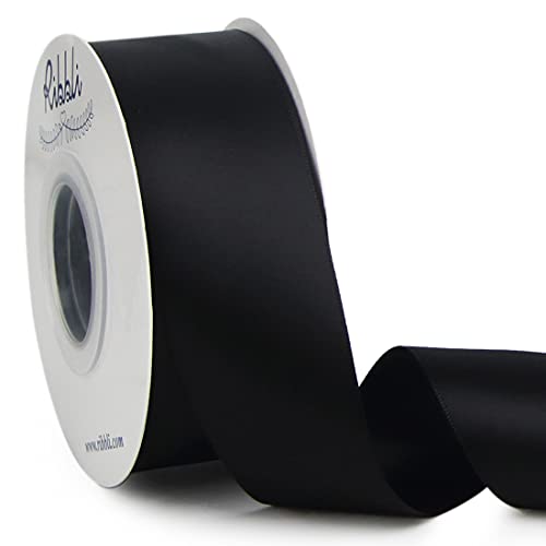 Ribbli Black Double Faced Satin Ribbon,1-1/2” x Continuous 25 Yards,Use for Bows Bouquet,Gift Wrapping,Wedding,Floral Arrangement - color: Black, size: 1-1/2 inch