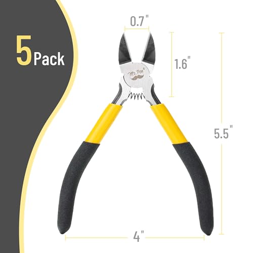 Mr. Pen- 5" Wire Cutters Bulk, 5 Pack, Precision Cutting Pliers | Ultra Sharp Wire Snips Wire Clippers, Diagonal Cutting Pliers for Jewelry Making Crafting, Wire Cutters Set - color: Yellow, Spring-loaded, size: 5 inch, 5 Pack