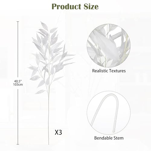 DILATATA 32 inch White Artificial Eucalyptus Spray Fall Eucalyptus Leaves Autumn Leaf Branches Faux Fall Stems for Floral Arrangement Autumn Festival Thanksgiving Decor - color: White#