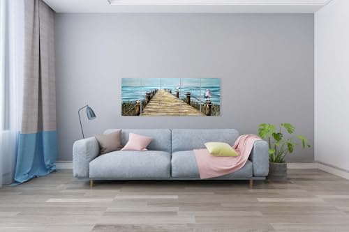 YHSKY ARTS Beach Metal Wall Art - Handcrafted Rustic Bridge Sculpture Set for Home Decor - color: Beach Art, size: 64x24IN