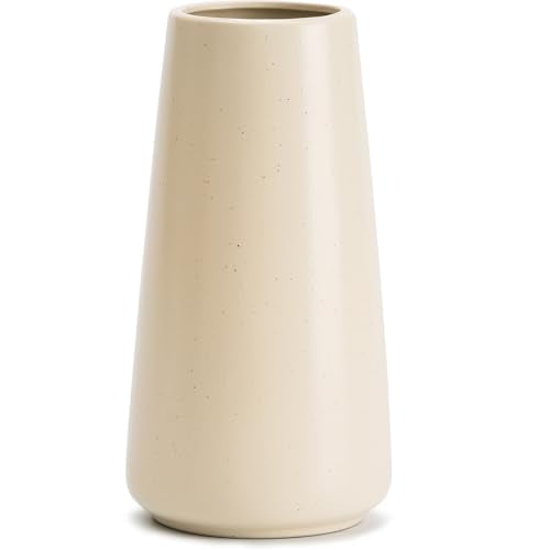 Beige Ceramic Vase - 8“ Neutral Vase Home Decor, Boho Off White vase, Cream vases for Flower, Minimalist Modern Ivory Vases for Centerpieces, Room Decor, Living Room, Bedroom - color: Beige, size: Big