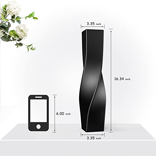 Tall Vase On Floor, 16.34" Twisted Geometric Flower Vase for Home, Living Room, Flower Centerpieces, Shelf, Table, Decor, Creative Unique Decorative Vases - color: Black, size: 16.34 Inches