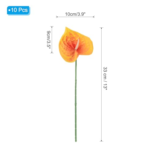 PATIKIL 13" Artificial Anthurium Lily Flowers, 10 Pack Permanent Flower Floral Arrangements Bouquet for Home Decor Bridal Wedding Festival Party, Dark Orange - color: Dark Orange