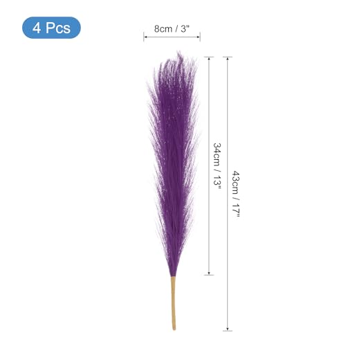 uxcell 4pcs Faux Pampas Grass 17 Inch 6 Stem Artificial Fake Dried Pampas Grass Decor for Floor Vase Filler, Wedding Decoration, Home Decoration, Deep Purple - color: Deep Purple