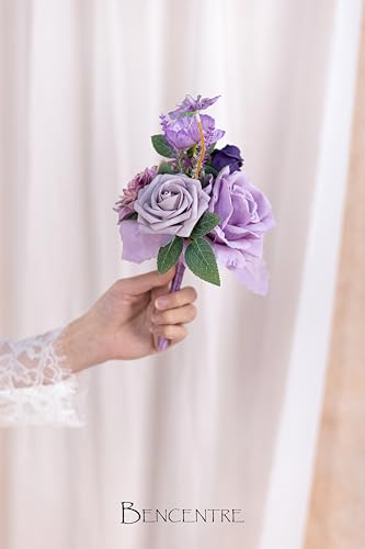 Purple Wedding Centerpieces Flowers Set of 6 Mini Bridesmaid Bouquets Posy Bouquet Pre-Made Wedding Flowers Centerpieces for Table Artificial Flowers - color: Purple