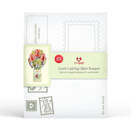 Lovepop Everyday Pop-Up Bouquet with Glitter Details for Her and Him - 3D Greeting Cards for Boys, Girls, Men, Women - Lovely Ladybug - 12" Glitter Bouquet - Blank Notecard & Envelope Included - color: Lovely Ladybug Glitter Bouquet