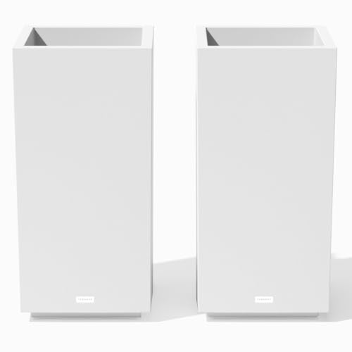 Veradek Block Series Pedestal Planter - Tall Planter for Indoor or Outdoor Front Porch | All-Weather Use with Removable Insert Bucket | Modern Décor for Flowers, Tall Trees, Faux Plants - color: White, size: 32''H x 15.5''W -2 Pack