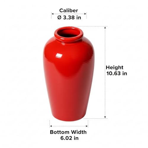 Red Ceramic Vase for Home Decor - 11 Inch Tall Modern Decorative Vase for Centerpieces, Boho Flower Vase for Pampas Grass, Christmas, Living Room, Kitchen, Fireplace, Entryway, Shelf Decor - color: Red