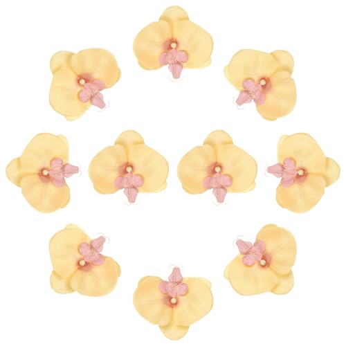 uxcell 10 Pcs Artificial Orchid Flower Heads, Fake Butterfly Orchid Heads Bulk Artificial Flowers for DIY Wedding Bouquets Centerpieces Party Home Decorations, Orange Yellow - color: Orange Yellow