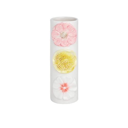 Mud Pie Stoneware Triple Flower Stem Vase - color: Pink Triple Flower