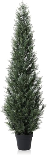 6 Feet Pre-Potted Evergreen Outdoor Artificial Cedar Tree Privacy Screen for Front Porch Decor, Outdoor Entryway Decor Fake Tree, Tall Faux Tree with UV Resistant Coating (1 Pack) - color: 1 Pack