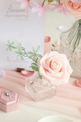 Floroom Cream Blush Artificial Flowers Fake Roses Peonies and Greenery Combo Box Set for DIY Pink Wedding Bouquets Bridal Shower Centerpieces Floral Arrangements Party Tables Home Decorations - color: Creamy Pink