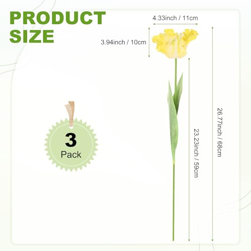 M METERXITY 3-Pack Yellow Artificial Parrot Tulip Flowers,27 Inch Faux Parrot Tulip Silk Bouquets Real Touch Faux Flowers for Home/Wedding/Christmas/Party - color: Yellow