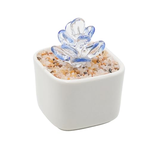 Blue Glass Succulent Planter 3.5 Inch Potted Faux Succulent for Desk Decor Home Aesthetics - color: Blue Succulent