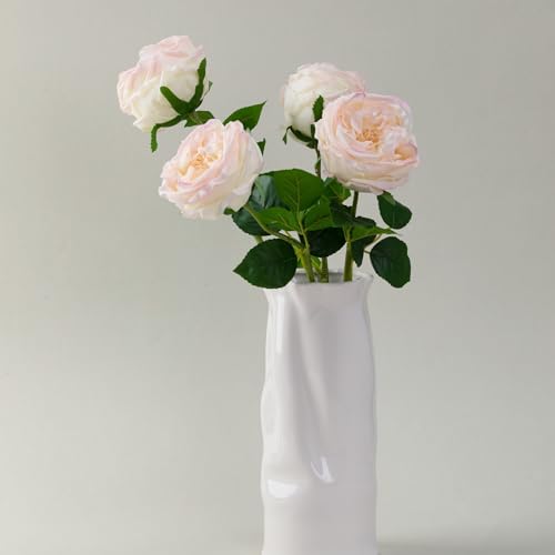WILD WORKS Artificial Austin Roses, 4 Pcs Real Touch Fake Flowers with Moist Fabric Petals, 17.7 Inch Fake Peonies for Mother's Day Wedding Home Decor (Light Pink) - color: Light Pink 4pcs